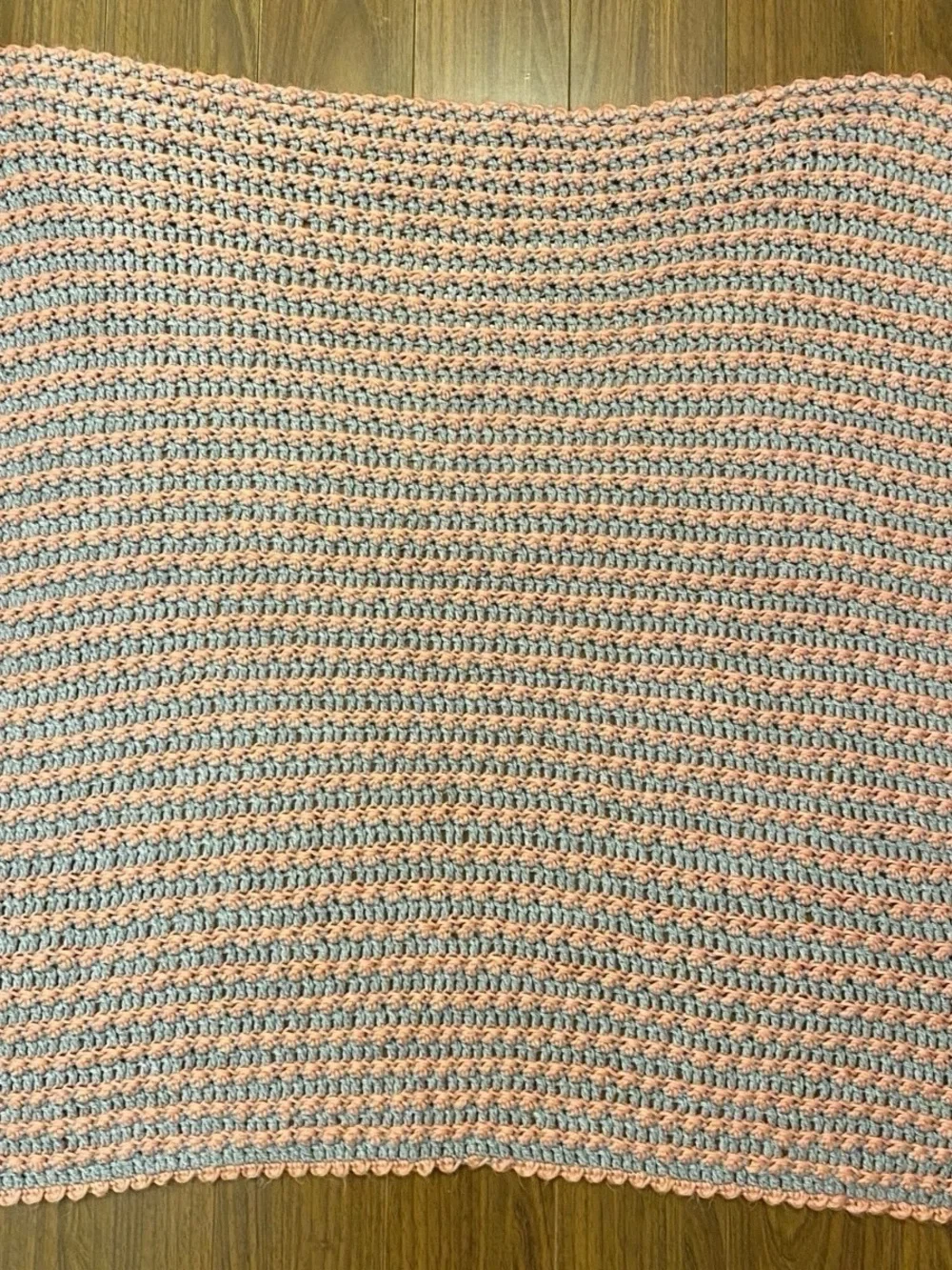 Handmade Crochet Baby Blanket Grey Coral Pink 33x33 Soft